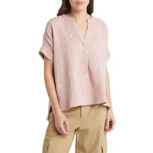 Madewell Top Embroidered Lakeline Popover Shirt Floral Daisies Pink Sz S NWT New